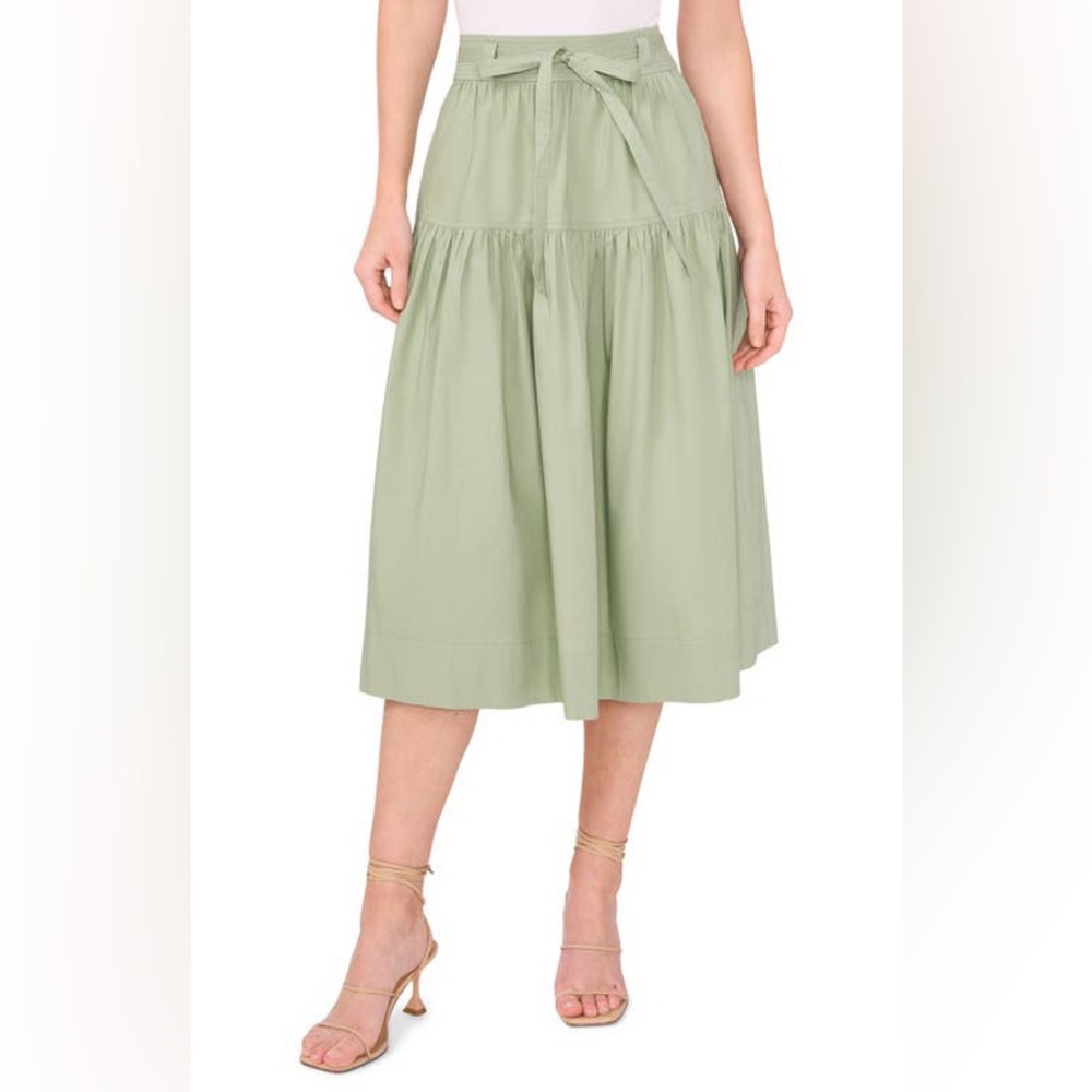 New with tags CeCe Women's Tie-Waist A-Line Midi Skirt Elegant Green Midi